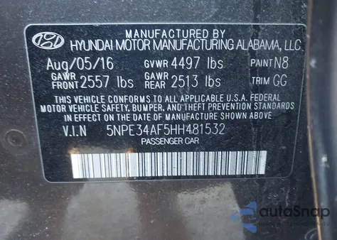 2017 Hyundai Sonata Sport from USA, damaged, VIN 5NPE34AF5HH481532